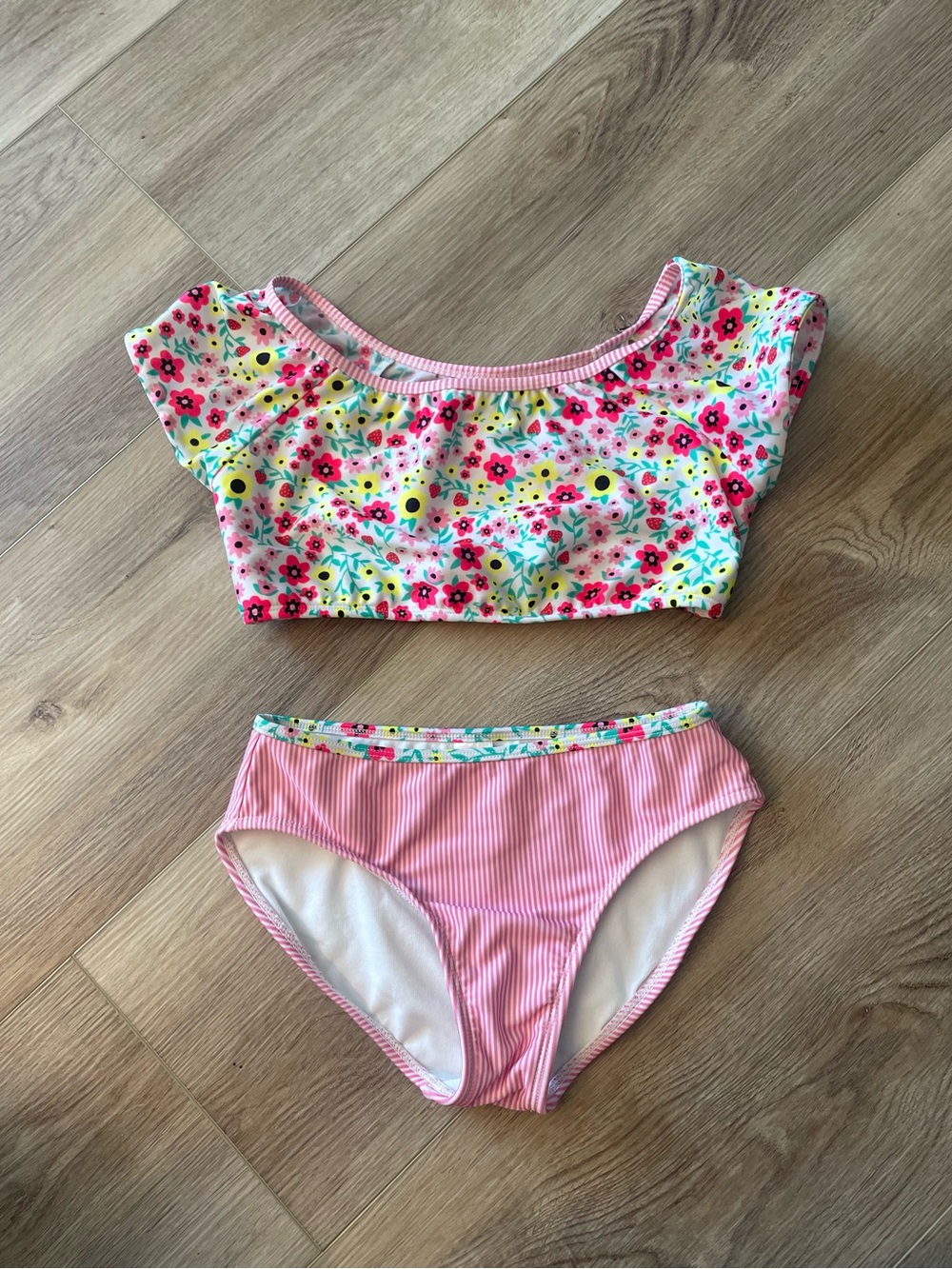Cat & Jack Pink Floral Bikini Set with Multicolor Flowers